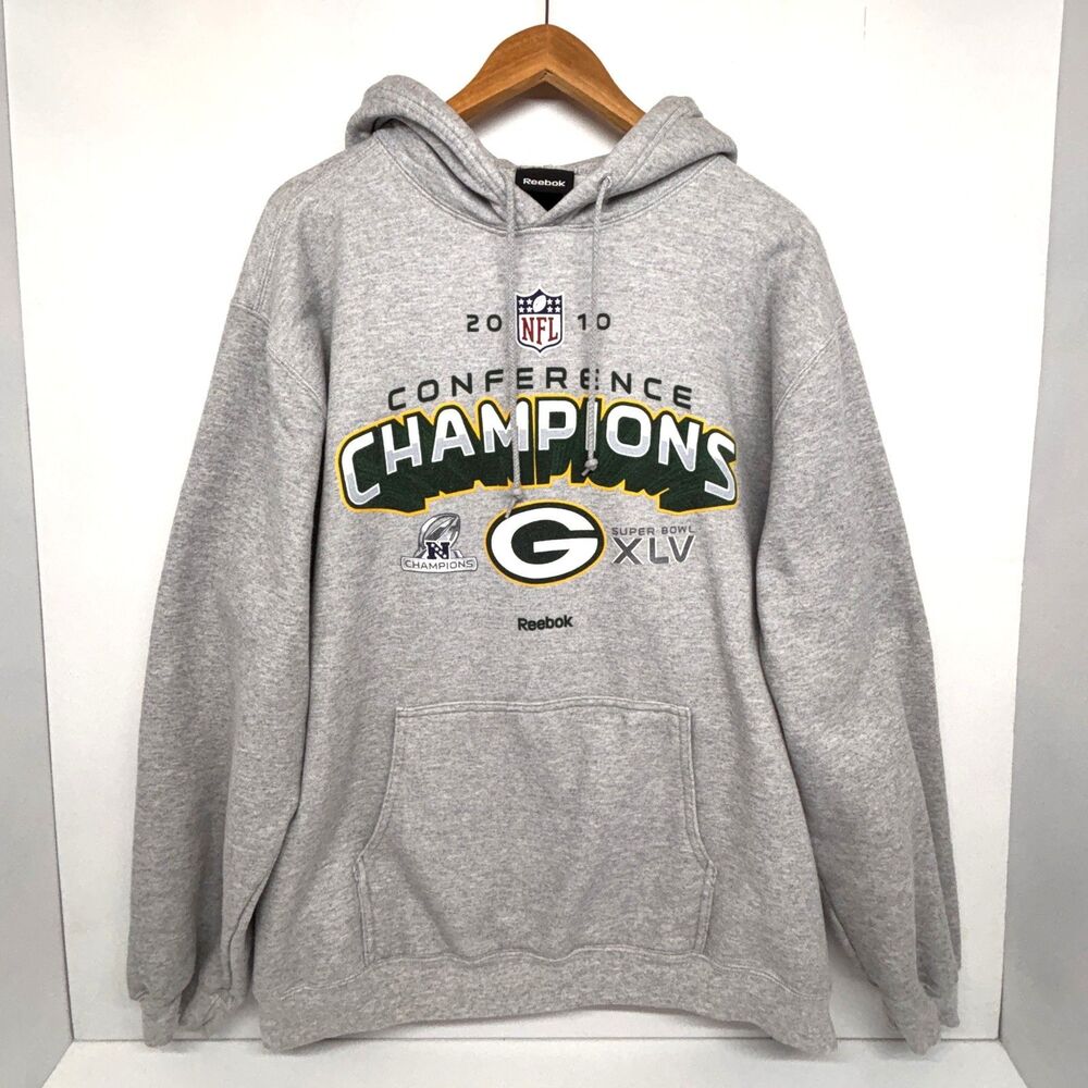 Green Bay Packers Hoodie Sweatshirt Reebok 2010 Conference Champions Men's Lg